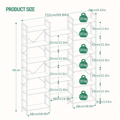 Boekenkast – Boekplank – Opbergkast – Woonkamerkast – Vakkenkast – 17 Verstelbare Planken – Stevig Staal & Spaanplaat – Zwart 24x152x186 cm