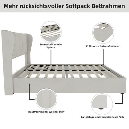 Modern Minimalist Upholstered Bed Frame Queen/King Size (160x200cm) - Beige Fabric Headboard, High-Profile Gas Lift Storage Base, No Box Spring Needed, Easy Assembly, Durable Non-Wood Bed Furniture for Large Mattresses (Mattr