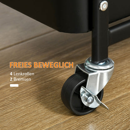 Keukentrolley – Keukenwagen – Serveerwagen – Opbergtrolley – Rolwagen – Met Handdoekhouder – 3 Ruime Mandjes – Stalen Frame Zwart