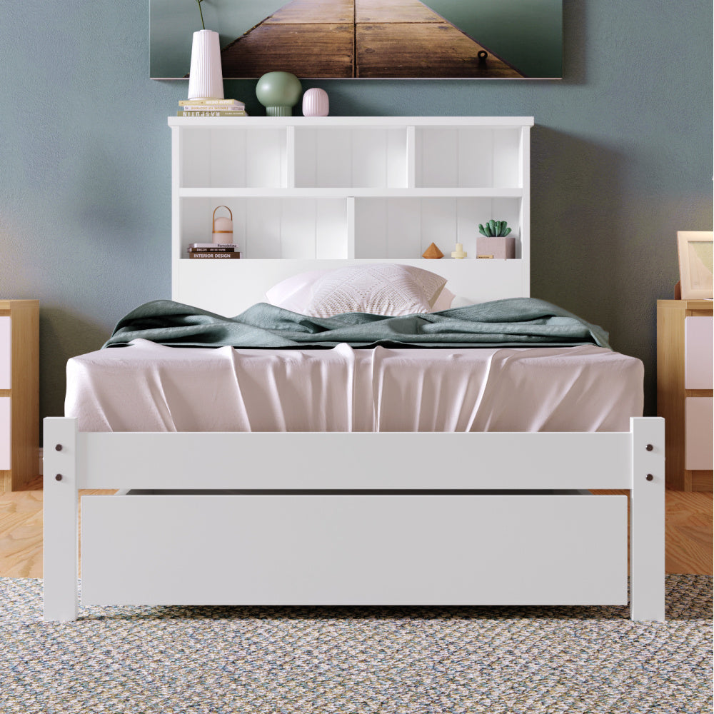 Eenpersoonsbed – Bed met Opberglades – Opbergbed – Slaapbed – Kinderbed – 90x200 cm – Wit – Stevige Lattenbodem – Ruime Lades