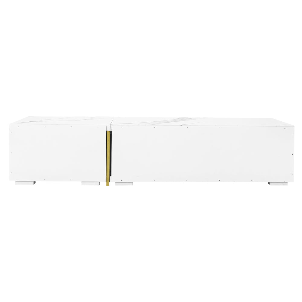 Modern Tv-Meubel – Tv-Kast – Mediameubel – Tv-Dressoir – Entertainmentmeubel – Verstelbare Lengte 140-260 Cm – Draaifunctie Met Witte Marmeroptiek