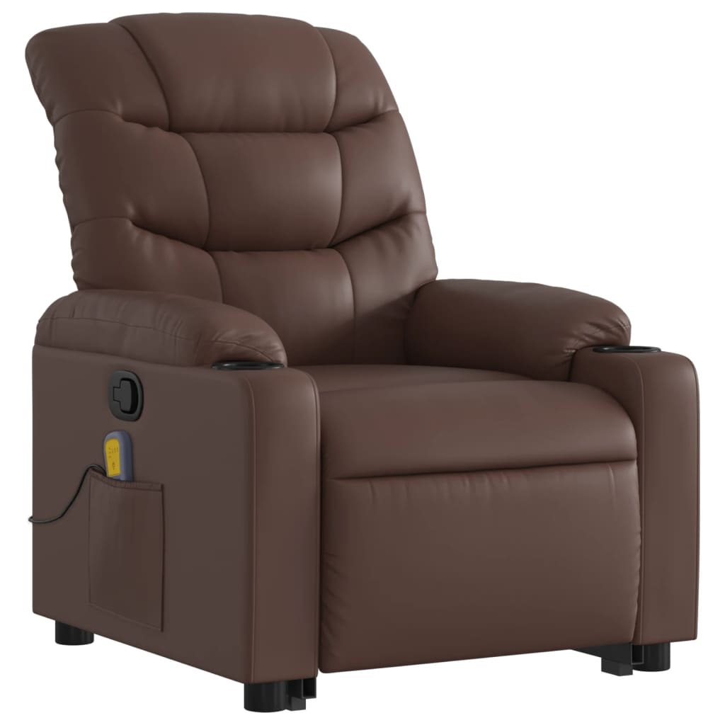 Elektrische Relaxstoel – Sta-op Stoel – Verstelbare Fauteuil – Massagestoel – Elektrische Zithulp – Met Opsta-Functie – Trilmassage – Kunstleren Bekleding Bruin