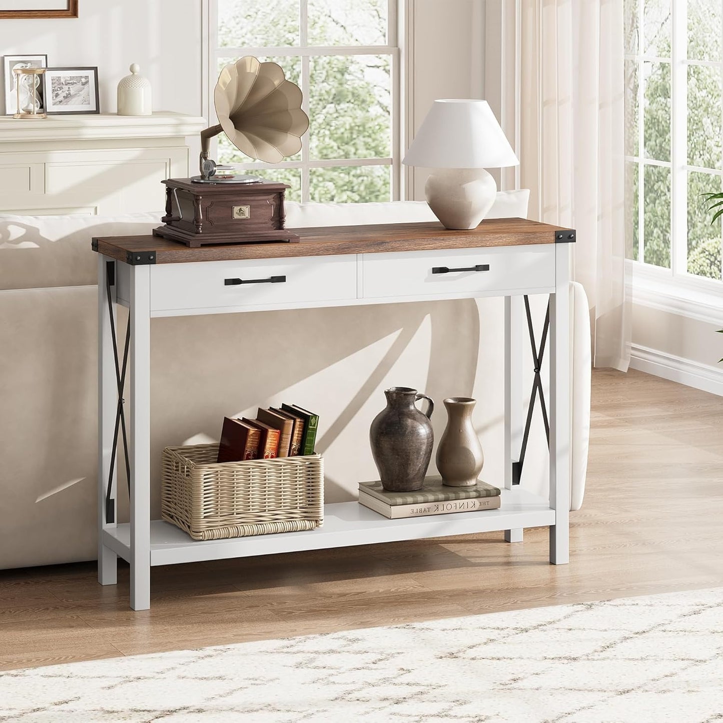 Dressoir – Opbergkast – Ladekast – Kast – Sideboard – Industrieel Smal Kastje – Metaal Met Houten Bovenblad – 31 Inch Space-Saving Design