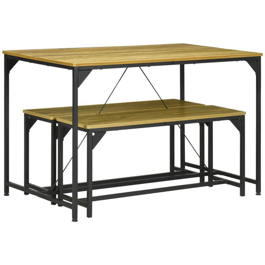 Eettafelset – Eetkamerset – Keukentafelset – Zitgroep – Eethoek – Industrieel Design – Stalen Frame & Houten Blad – Ruimtebesparend 120x70x75 cm