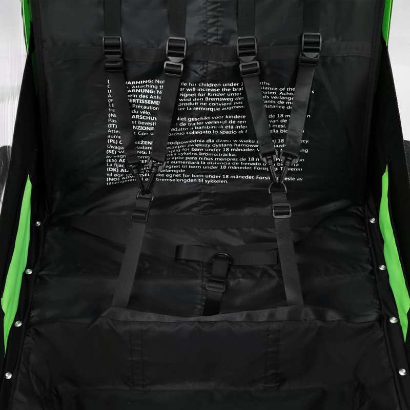 Fietsaanhanger – Kinderwagen – Buggy – Transportwagen – Fietstrailer – 2-in-1 Design Groen Grijs – Roestvrij Stalen Frame – Grote Wielen