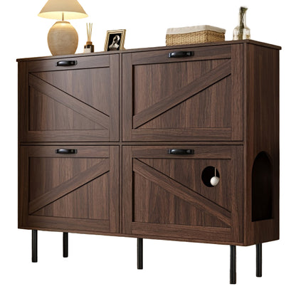 Schoenenkast – Schoenenrek – Schoenenopberger – Halmeubel – Schoenenkast met Klepdeuren – Smal & Compact – Duurzaam Kunststof – 3,2 Kubieke Voet Inhoud – 68,6 cm Hoogte – Donkerbruin/Zwart