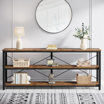 Vintage Sidetable – Industriële Tafel – Sofa Tafel – Console Tafel – Haltafel – 180 cm – 3 Lagen Metalen Frame – Robuust Met Dikke Blad