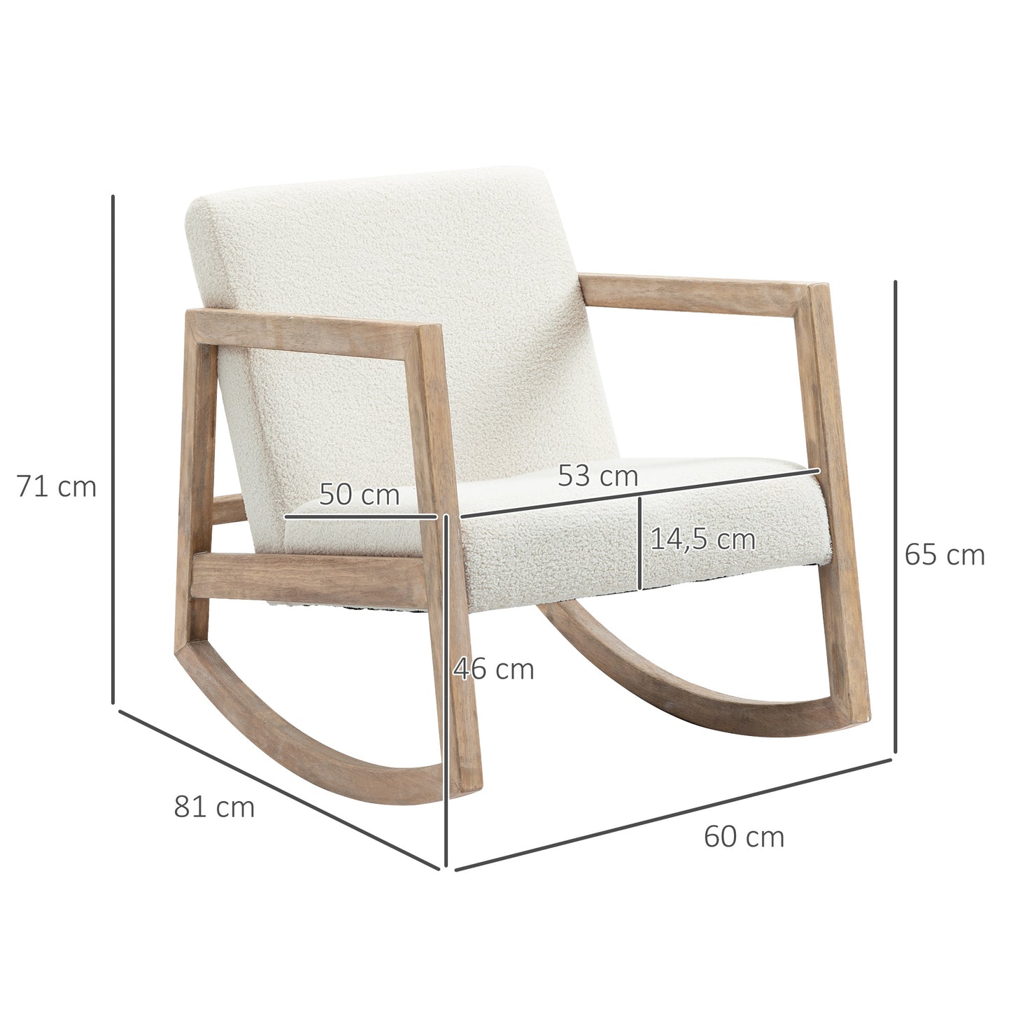 Draaifauteuil – Fauteuil – Lounge Stoel – Relaxstoel – Houten Stoel – Crème Wit – 360° Draaibaar – Robuust Rubberwood Frame