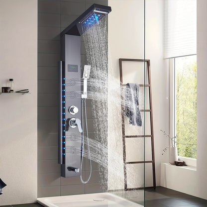 Doucheset – Douchekolom – Regendouche – Handdouche – Badkraan – 7 standen met massagejets – RVS - Zwart