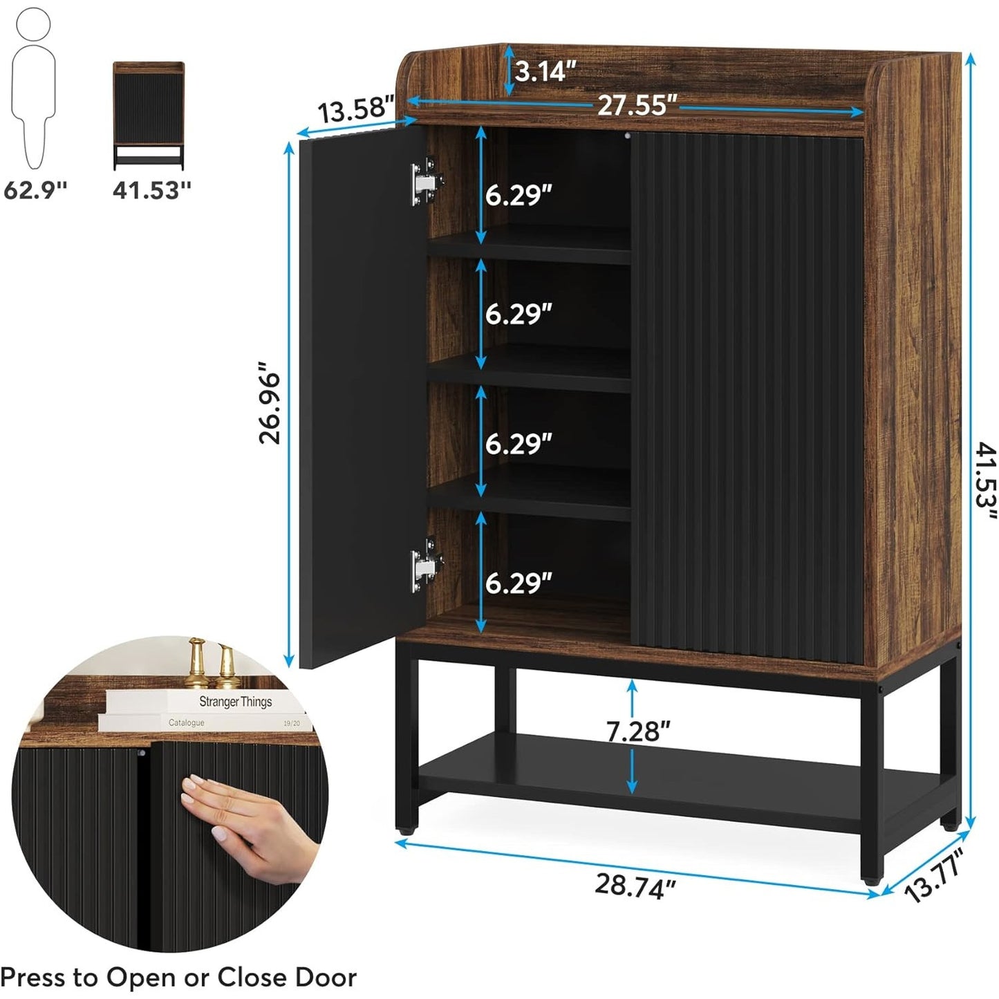 Shoe Cabinet with Doors, 5-Tier Shoe Storage Cabinet for Entryway Hallway, Wooden Shoe Rack Organizer Cabinet for 15-20 Pair of Shoes, Black and Brown (1)