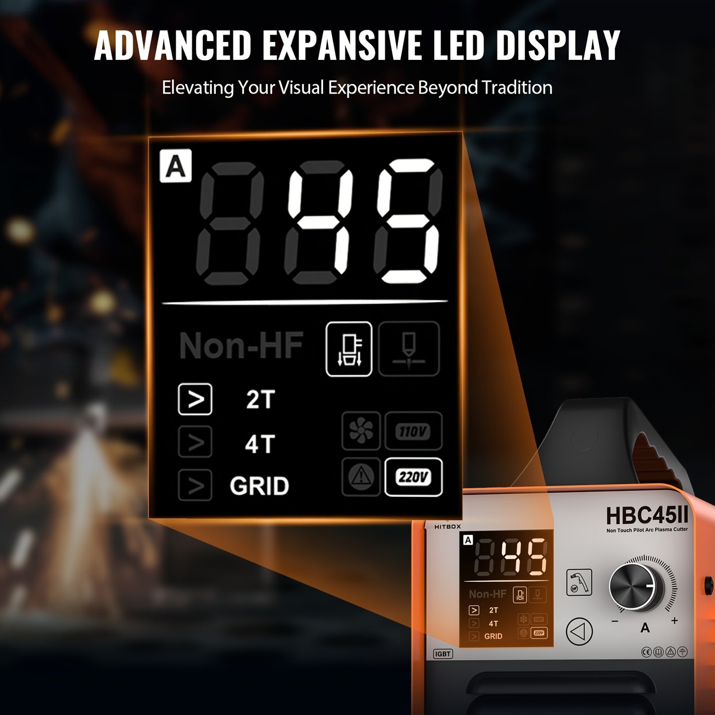 Plasma Snijmachine – Plasma Cutter – Metaalsnijder – Pilot Arc Snijder – 45Amp Snijapparaat Oranje – IGBT Inverter Technologie – Groot Digitaal Display