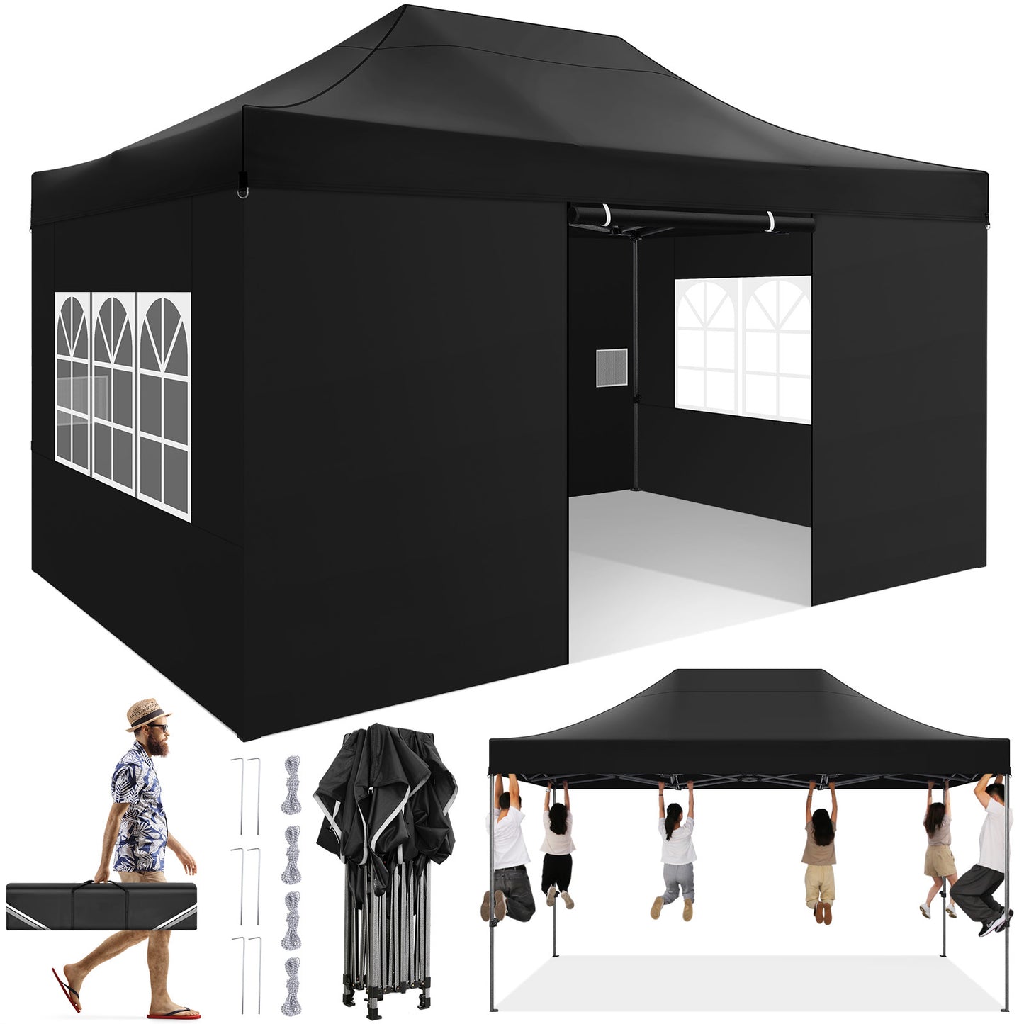 3x4.5m Heavy Duty Pop Up Canopy Tent with 3 Adjustable Heights (2.5-4.5m) - Instant Setup Outdoor Canopy, Portable Shelter for Parties, Weddings, Markets, Events - Sturdy Frame, Easy Assembly, Ideal for Home, Commercial & Out