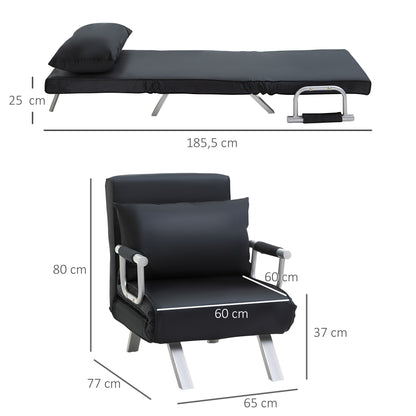 3-in-1 Slaapbank – Bedbank – Logeerbed – Fauteuil – Zitbank – Zwart – Ruimtelijk & Compact – Inclusief Comfortabel Kussen