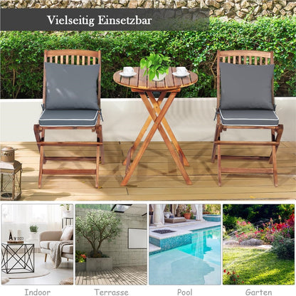 Balkontafelset – Balkontuinset – Bistroset – Tuinmeubelset – Terrasmeubel – Inklapbaar Acaciahouten Design – Inclusief Zachte Zitkussens