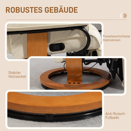 Relaxfauteuil – Relaxstoel – Leunstoel – Loungefauteuil – Draaifauteuil – Verstelbare Rugleuning – Kunstleren Bekleding – Stevig Stalen Frame – Creamwit