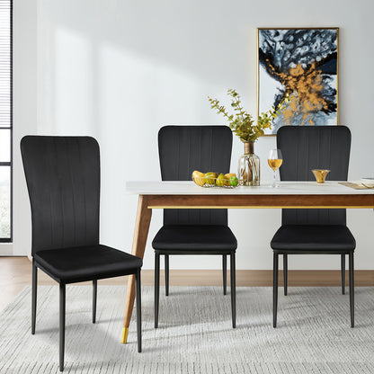 6-delige Zwarte Velvet Eetkamerstoel Set – Eetkamerstoel – Keukenstoel – Restaurantstoel – Stoel Met Rugleuning – Verticale Strepen – Zacht Fluwelen Bekleding – Lichtgewicht & Compact