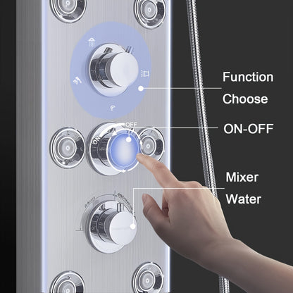 doucheset – douchepaneel – shower panel – regendouche – handdouche – 6 functies – roestvrij staal mat zwart – massagestralen en watervalstraal