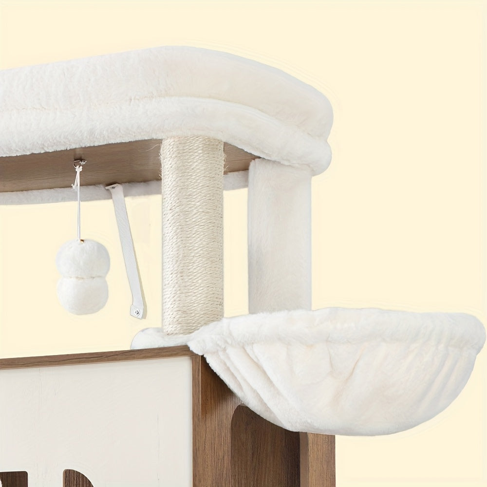 Krabpaal – Kattenkrabpaal – Kattenboom – Kattenmeubel – Kattenhuis – 173 cm Hoog – Met Kattenbakkast en Voerplek – Stevig Gelamineerd Hout & Afneembare Wasbare Kussens