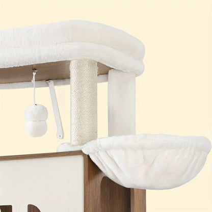 Krabpaal – Kattenkrabpaal – Kattenboom – Kattenmeubel – Kattenhuis – 173 cm Hoog – Met Kattenbakkast en Voerplek – Stevig Gelamineerd Hout & Afneembare Wasbare Kussens