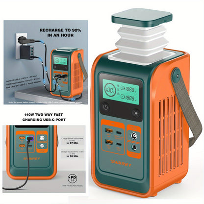 Zonnegenerator – Draagbaar Powerstation – Noodstroomvoorziening – Camping Accu – Mobiele Stroomvoorziening – 192Wh LiFePO4 Batterij – 140W Snelladen Met 100W Zonnepaneel