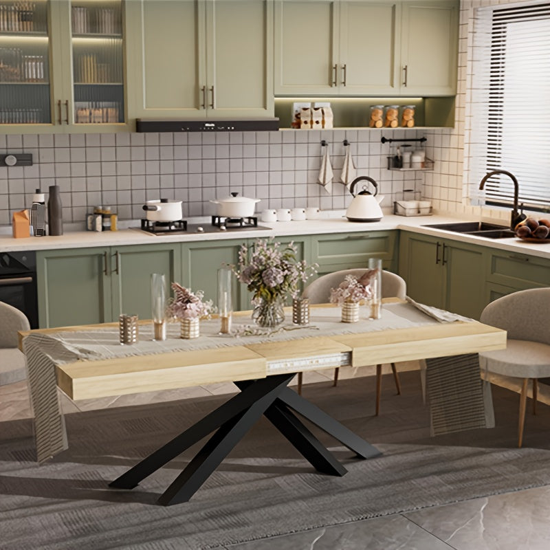 Uitbreidbare Eettafel – Vouwtafel – Uitschuiftafel – Keukentafel – Tafel Met Opbergruimte – Industrieel Design – 120-150 cm – X-Vormige Metalen Poten – Bruin Houten Blad
