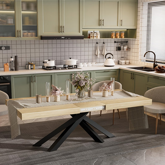 Uitbreidbare Eettafel – Vouwtafel – Uitschuiftafel – Keukentafel – Tafel Met Opbergruimte – Industrieel Design – 120-150 cm – X-Vormige Metalen Poten – Bruin Houten Blad