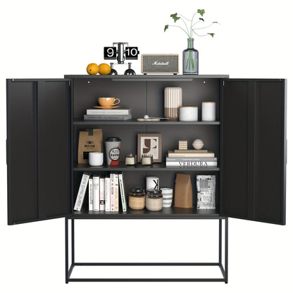 Kast – Opbergkast – Dressoir – Kledingkast – Sideboard – Modern – Stalen 2-Laags Opbergmeubel – Magnetische Deuren & Antikantelbeveiliging – Zwart – 109x84x41 cm