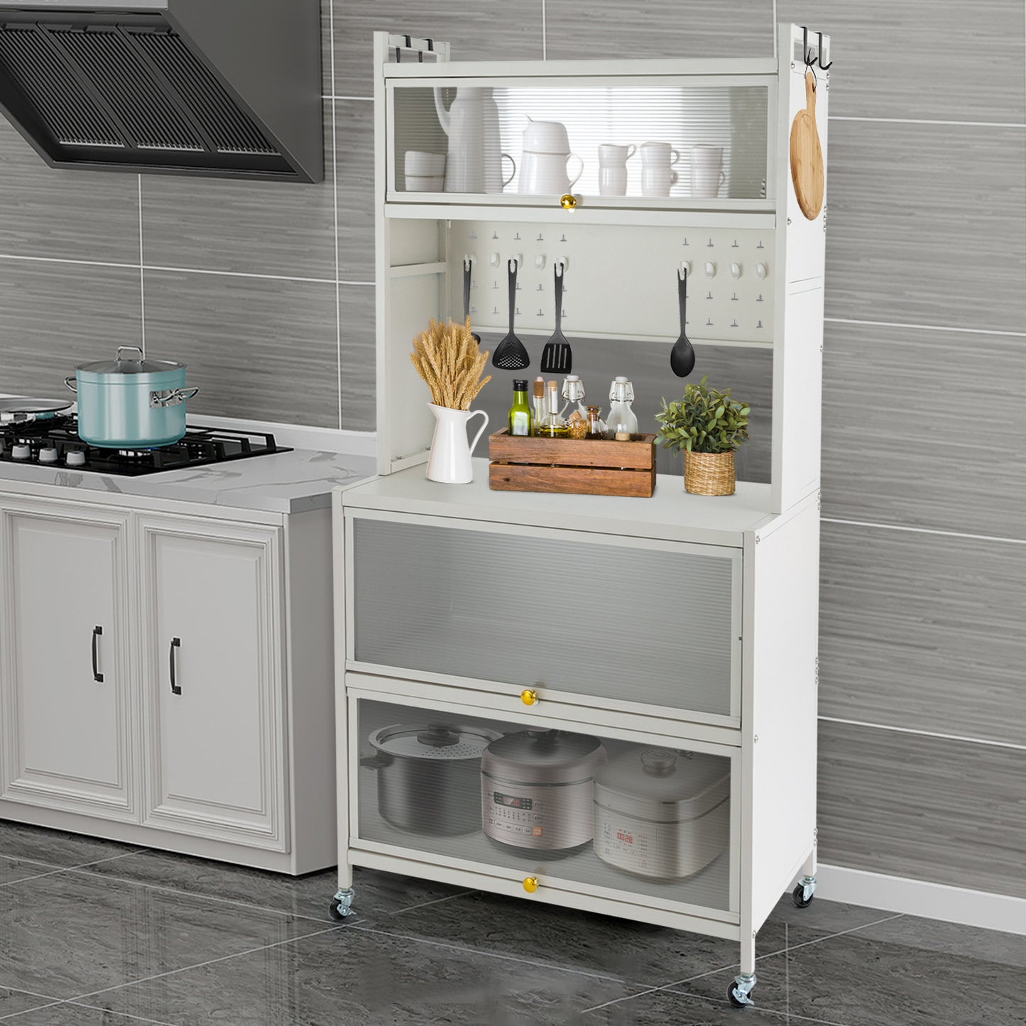 Heavy-Duty Mobile Storage Cabinet – Opbergkast – Organizer Rek – Stellingkast – Opbergsysteem – Carbon Stalen Constructie – 199,58 KG Draagvermogen – Witte Kleur