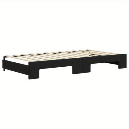 Bedbank – Slaapbank – Sofa – Logeerbed – Uitschuifbed – Zwart – 100x200 cm – Zachte Stof – Massief Houten Frame