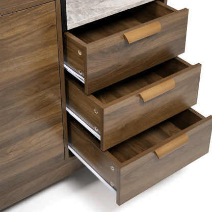 Dressoir – Sideboard – Buffetkast – Opbergkast – Kast – Eikenhout Met Marmerlook – Verstelbare Planken – 11 cm Hoogte Voor Robotstofzuiger