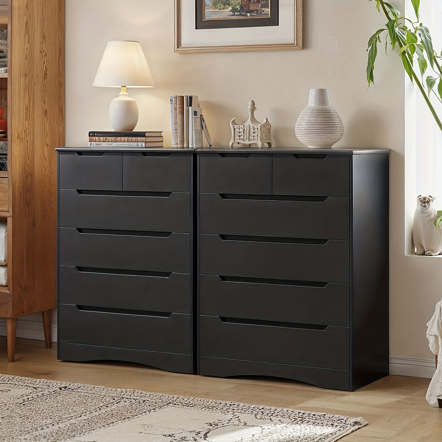 Opbergkast 6 Laden – Ladenkast – Vitrinekast – Dressoir – Sideboard – Zwart – Extra Stevig – Anti-Kantelbeveiliging