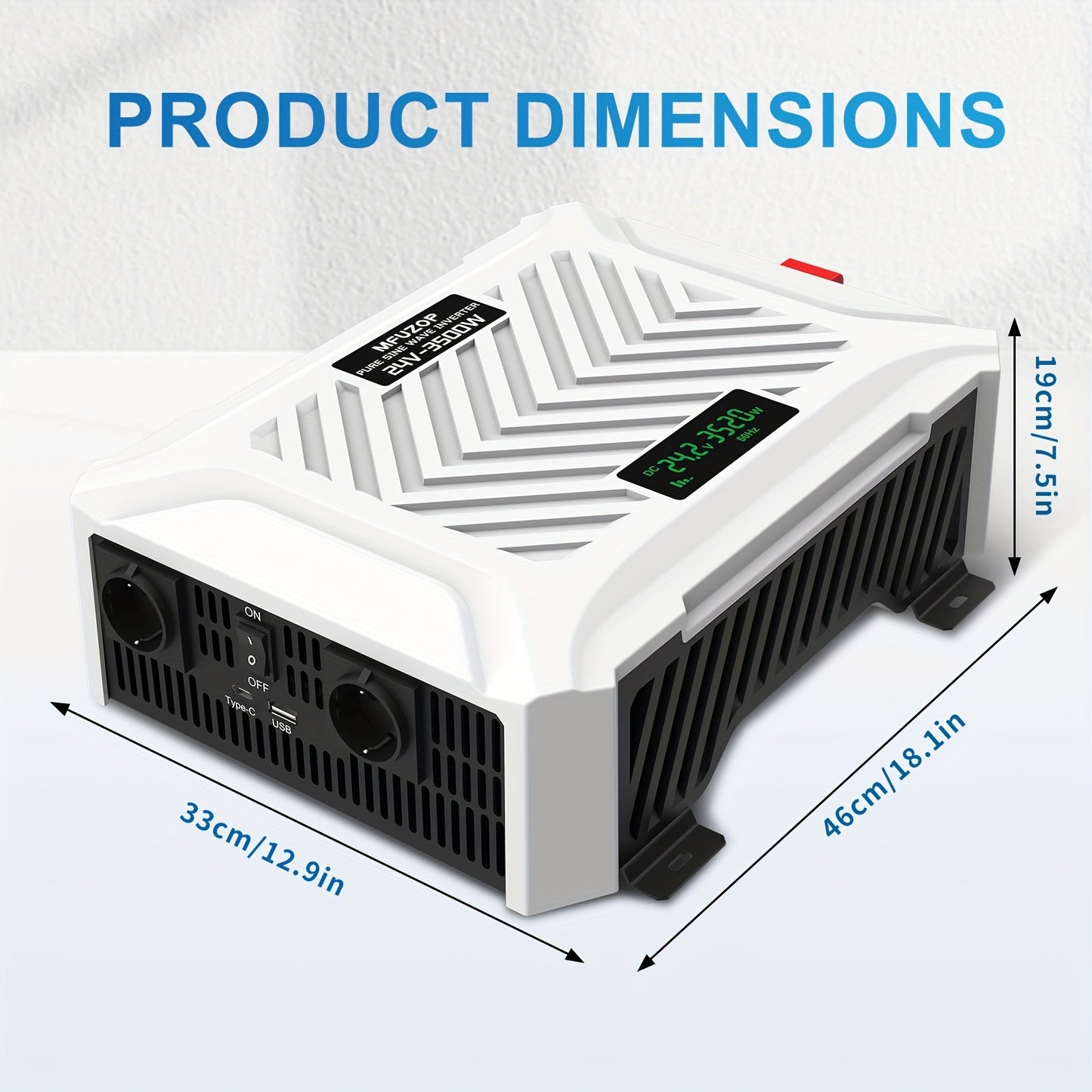 Omvormer – Spanningsomvormer – Inverter – Stroomomvormer – 3500W Pure Sinus – 7000W Pieks vermogen – Overbelasting Bescherming – Aluminium Behuizing met Koeling