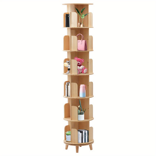 6-laags Draaibare Boekenplank – Draaiplank – Boekenkast – Opbergkast – Boekenrek – Massief Hout – 193 cm Hoog – 360 Graden Draaibaar