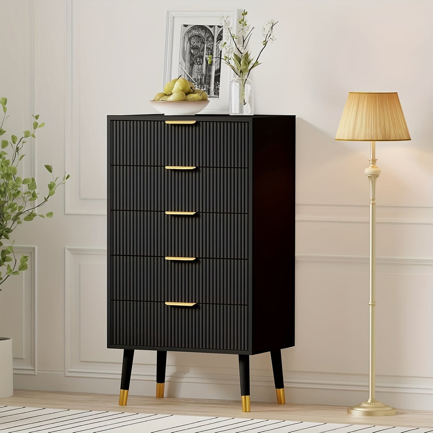 Ladekast 5 Lades – Ladekasten – Dressoir – Opbergkast – Nachtkastje – Zwart MDF – Compact 60x40x105 cm – Modern Minimalistisch Design
