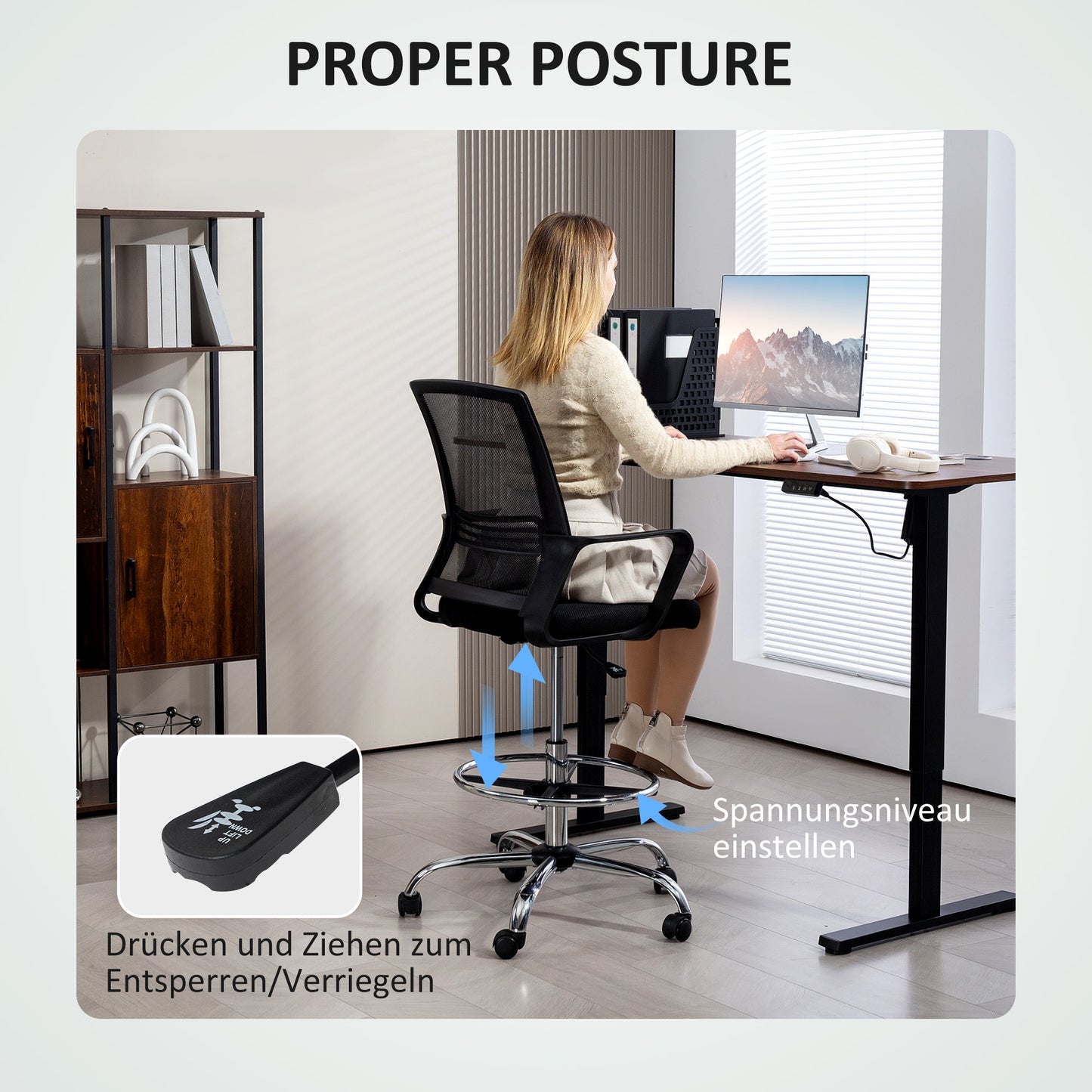 Bureaustoel – Bureaustoel Met Wielen – Bureaustoel Verstelbaar – Bureaustoel Draaibaar – Bureaustoel Hoogte Verstelbaar – Zwart – Ergonomisch Comfort – Stevig Duurzaam Frame