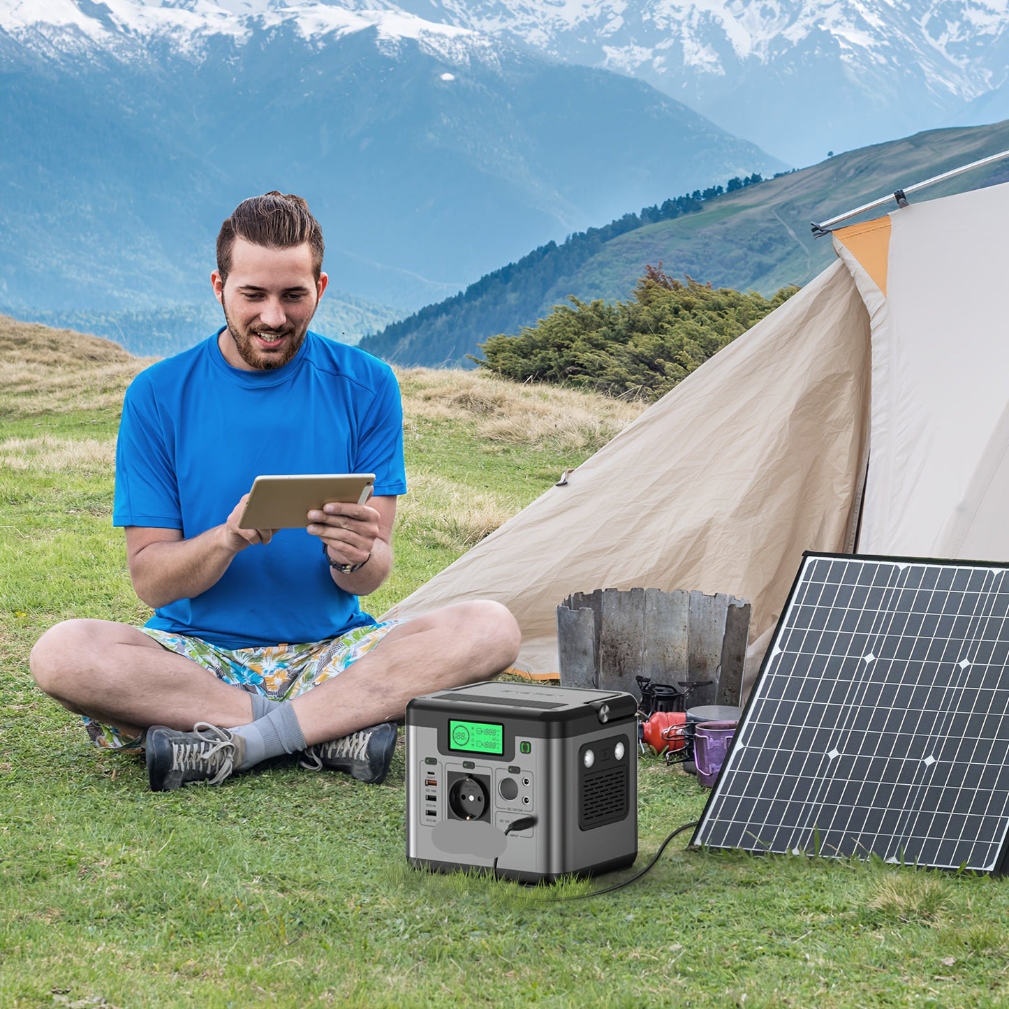 Draagbare Powerstation – Stroomgenerator – Noodstroomvoorziening – Powerbank – Camping Accu – 518Wh Capaciteit – 500W AC Uitgang