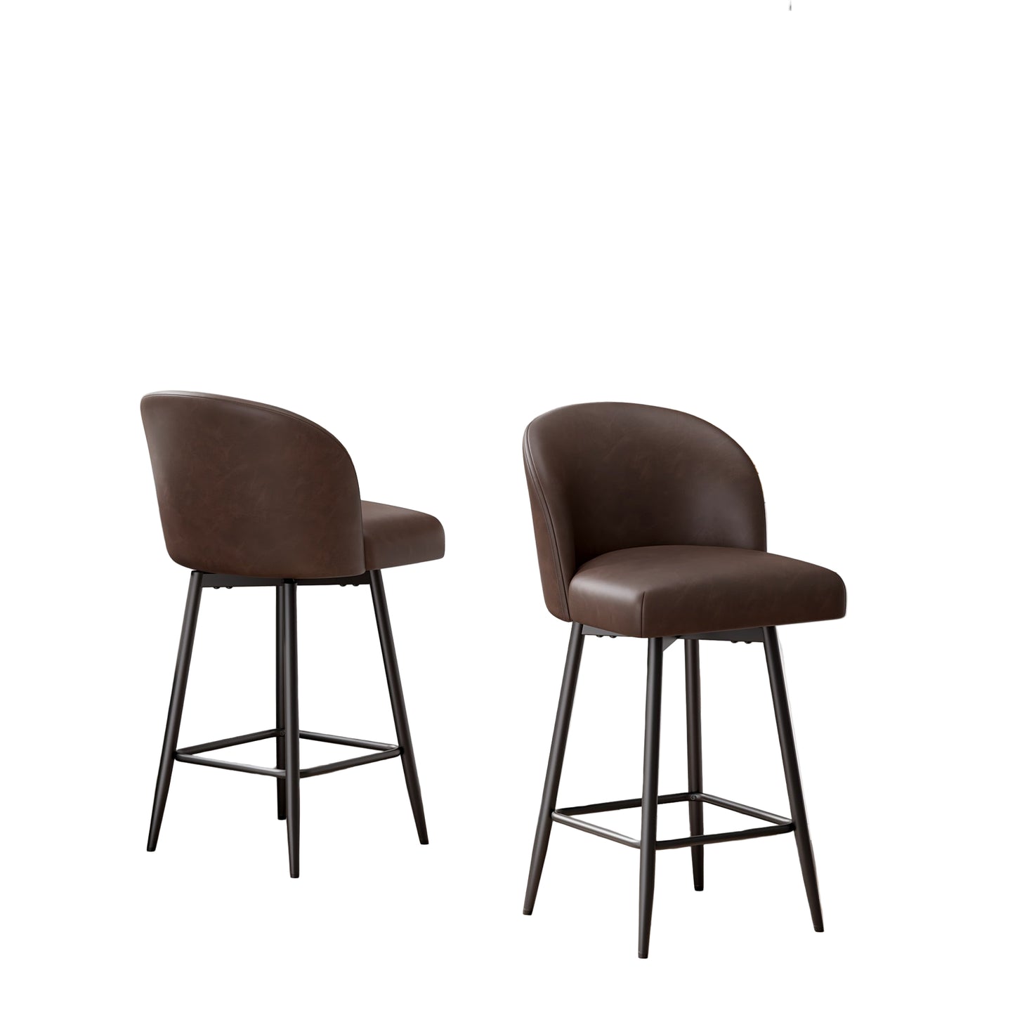 Barkrukken – Barkruk – Barstoel – Counter Stool – Keukenkruk – Set Van 2 – PU Leren Zitting Met Memory Foam – 360° Draaibaar Met Metalen Frame – Zithoogte 66 cm – Hoog Rugleuning