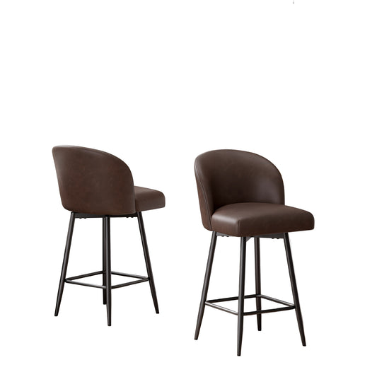 Barkrukken – Barkruk – Barstoel – Counter Stool – Keukenkruk – Set Van 2 – PU Leren Zitting Met Memory Foam – 360° Draaibaar Met Metalen Frame – Zithoogte 66 cm – Hoog Rugleuning