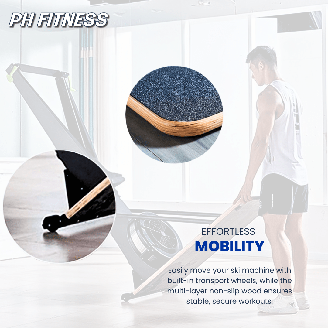 PH Fitness Ski Machine – Air Resistance Full Body Trainer | 10 Adjustable Levels | Compact CrossFit & HIIT Ski Trainer for Home | Ergonomic, Durable & Max 130 kg