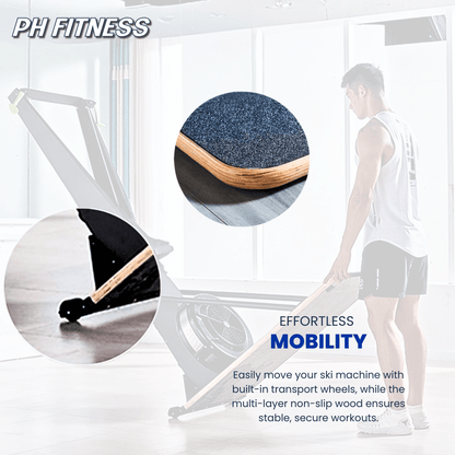PH Fitness Ski Machine – Air Resistance Full Body Trainer | 10 Adjustable Levels | Compact CrossFit & HIIT Ski Trainer for Home | Ergonomic, Durable & Max 130 kg