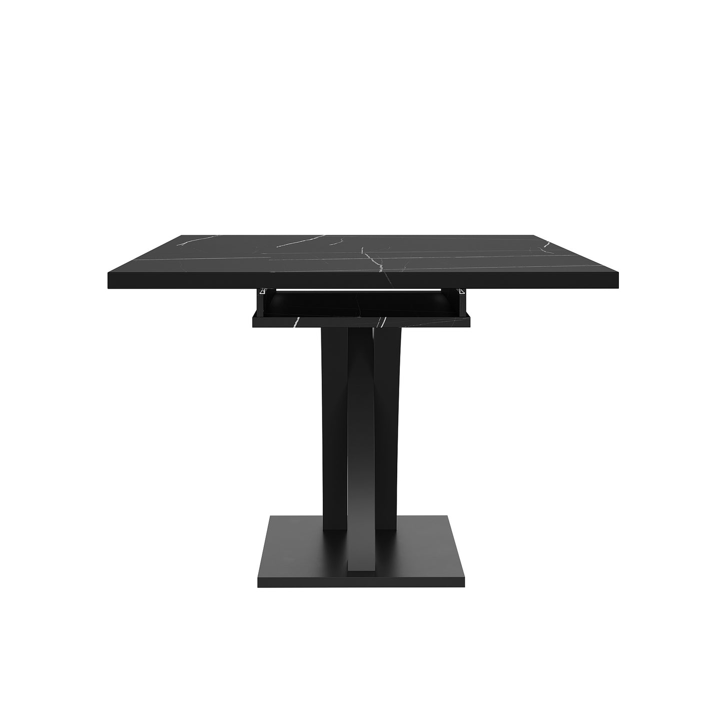 Uitklaptafel – Klaptafel – Vouwtafel – Eettafel – Campingtafel – Verlengbaar 120-160 cm – Marmerlook MDF Tafelblad – Stabiel Zwart X-Frame