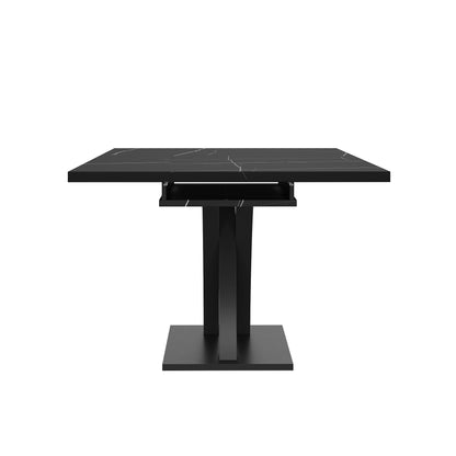 Uitklaptafel – Klaptafel – Vouwtafel – Eettafel – Campingtafel – Verlengbaar 120-160 cm – Marmerlook MDF Tafelblad – Stabiel Zwart X-Frame