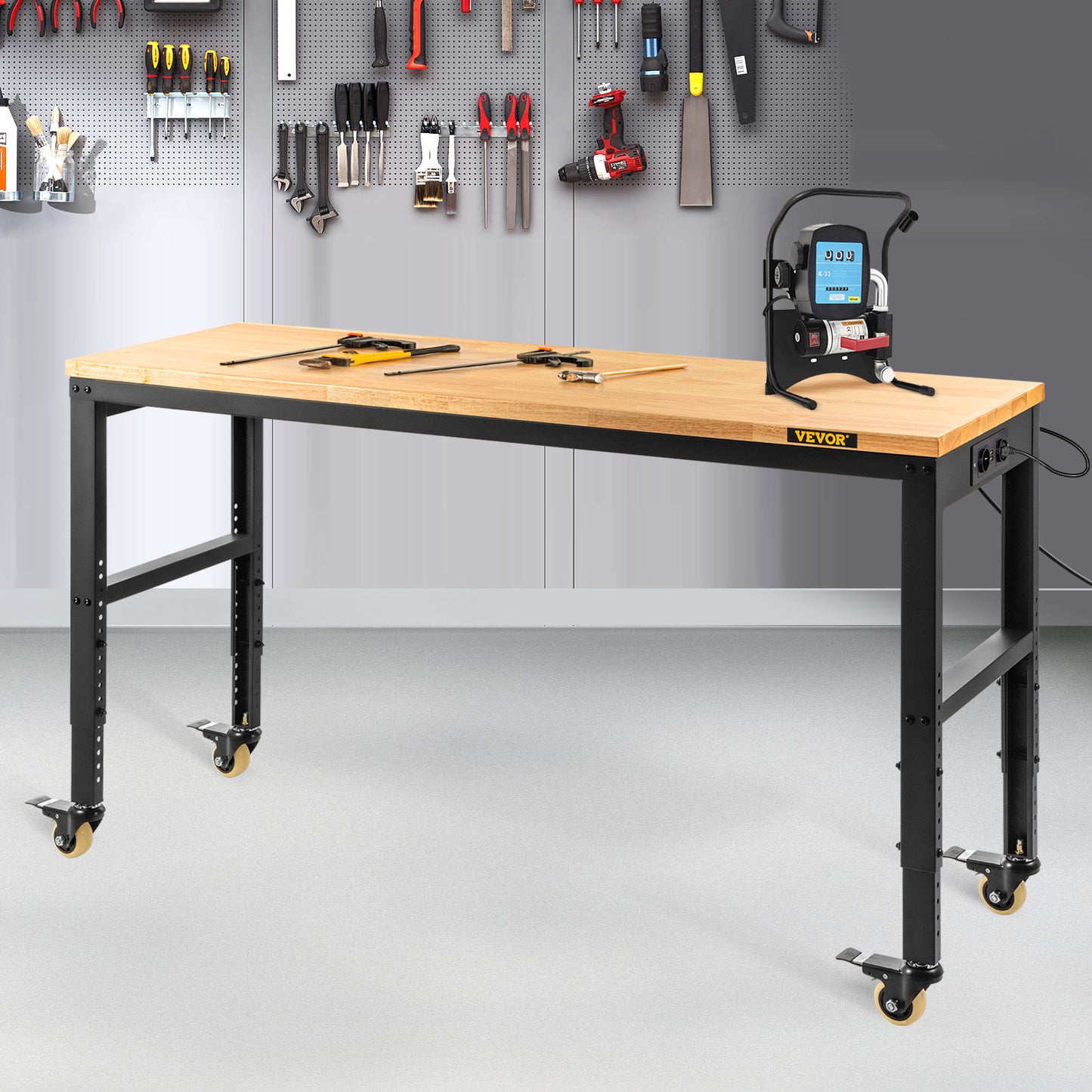 Werkbank – Opvouwbare Werktafel – Werkbank Met Lades – Verstelbare Werktafel – Mobiele Werkbank – Massief Houten Werkblad 122x51 cm – Ingebouwd Stopcontact Met USB Poorten