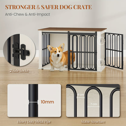 Heavy-Duty Wooden Dog Crate Furniture - Dual-Purpose Pet Cage & Side Table with Sliding Doors, Large Entry/Exit, Sturdy Wooden Construction, Space-Saving Design for Small/Medium/Large Dogs - Ideal for Living Room, Bedroom, Of