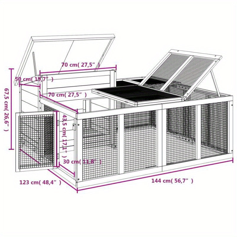Konijnenhok – Konijnenkooi – Knaagdierenhok – Dierenverblijf – Buitenhok – Massief Grenenhout – 144x123x67,5 cm – Duurzaam en Weerbestendig