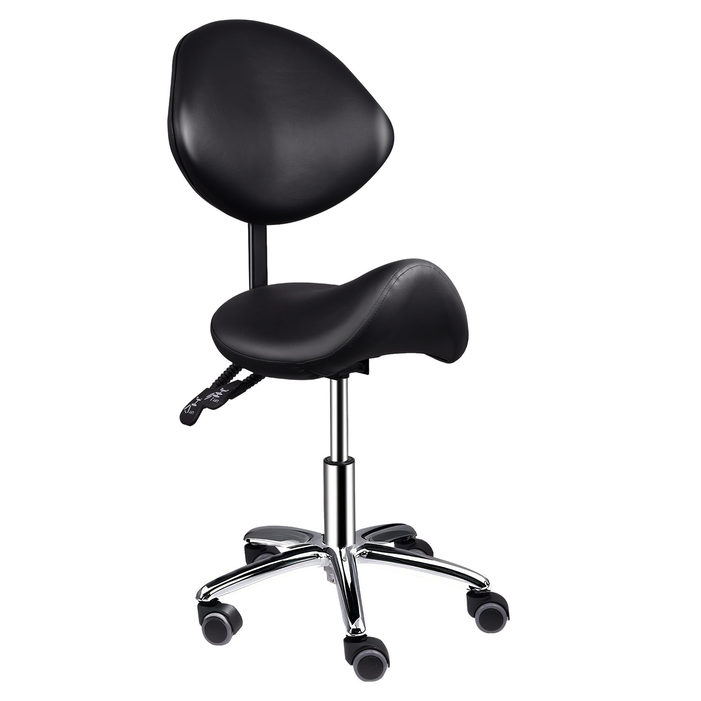 Werkkruk Zadelkruk Kruk Met Wieltjes Salonkruk Verstelbare Zadelstoel – Ergonomisch Zadelontwerp – Verstelbare Hoogte 52-68 cm – Stevige Zwenkwieltjes – Zwart/Wit