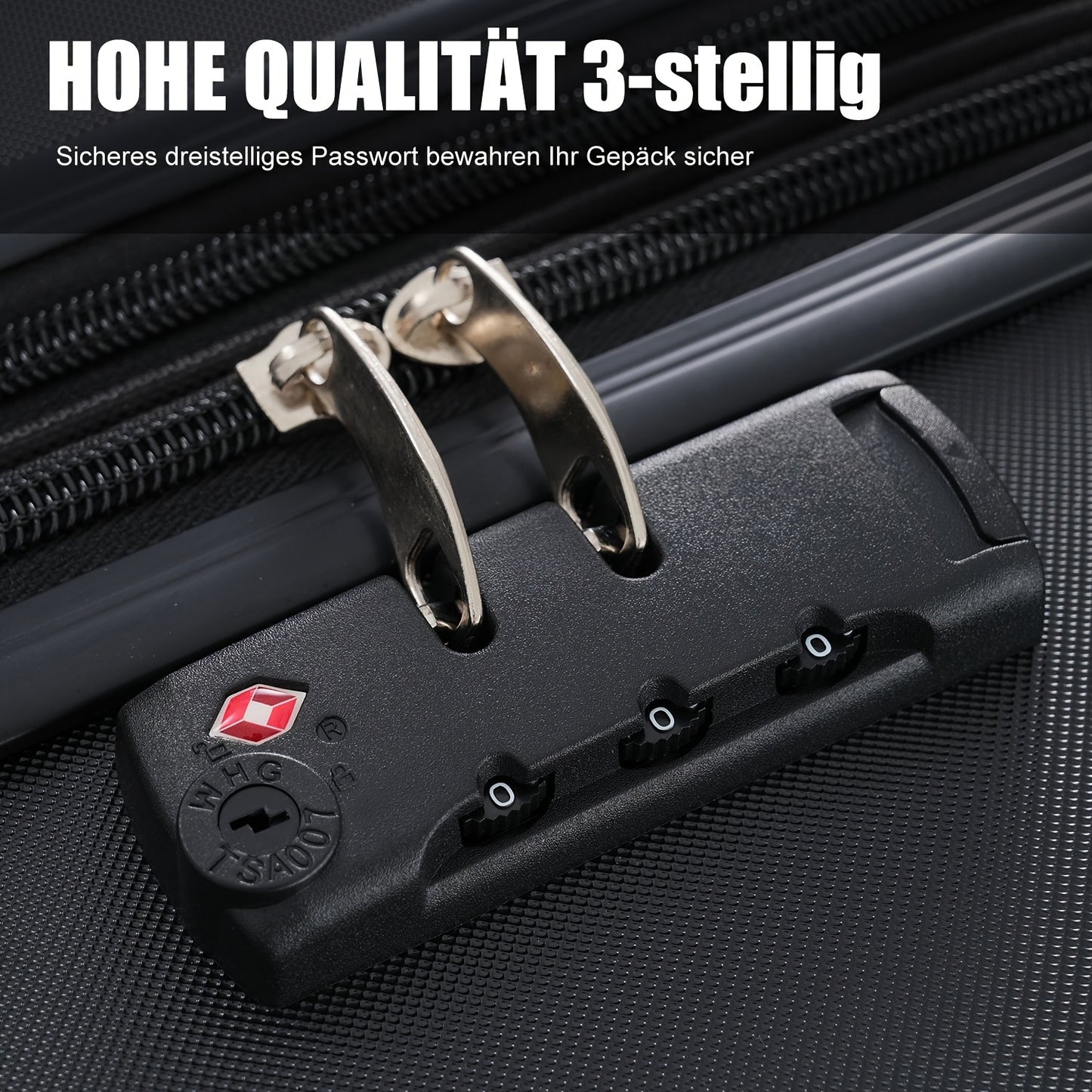 Kofferset – Reiskoffer – Bagage – Harde Koffer – Handbagage – ABS Hard Shell – TSA Cijferslot – 4 Zwenkwielen – Inclusief Cosmeticatasje – Zwart