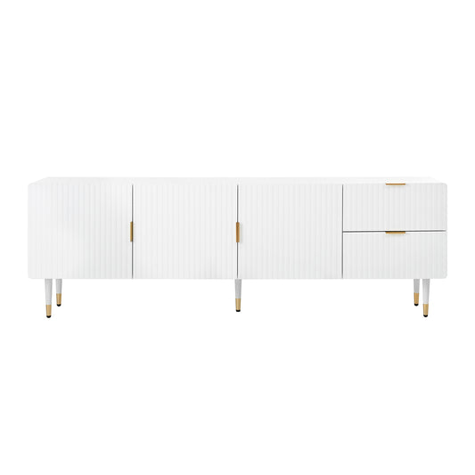 Tv-Meubel – Tv-Kast – Lowboard – Mediamöbel – Dressoir – Wit Met Gouden Accenten – 170x36x55 CM – Veel Opbergruimte Met Softclose Deuren