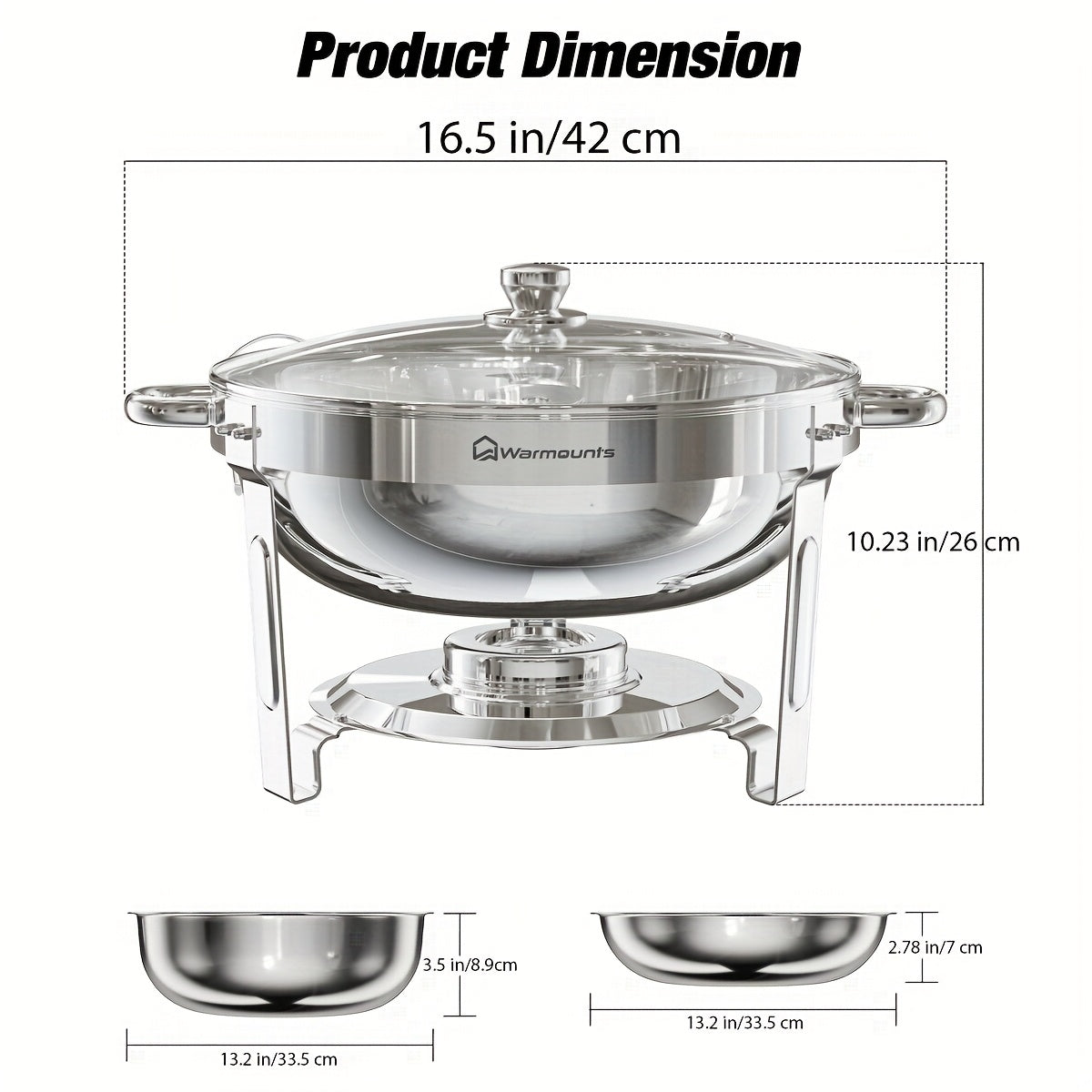 Buffetwarmerset – Chafing Dish – Warmhoudpan – Serveringspan – Cateringpan – 4-delig – Roestvrij Staal – 5 Liter Inhoud – Glazen Deksel Met Houder