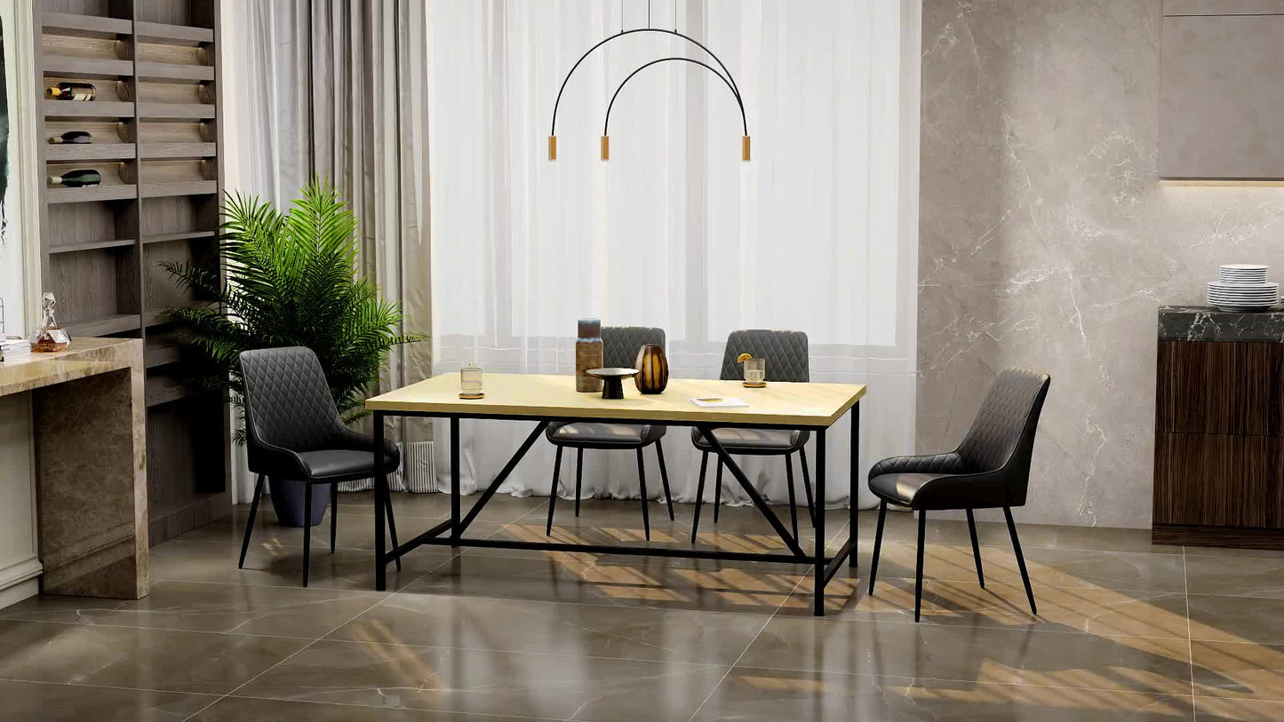Eettafel – Eetkamertafel – Keukentafel – Tafel – Tafeltje – Modern Design – Houten Look Blad – Zwarte Stalen Poten – 150x80 cm – Verstelbare Pootjes